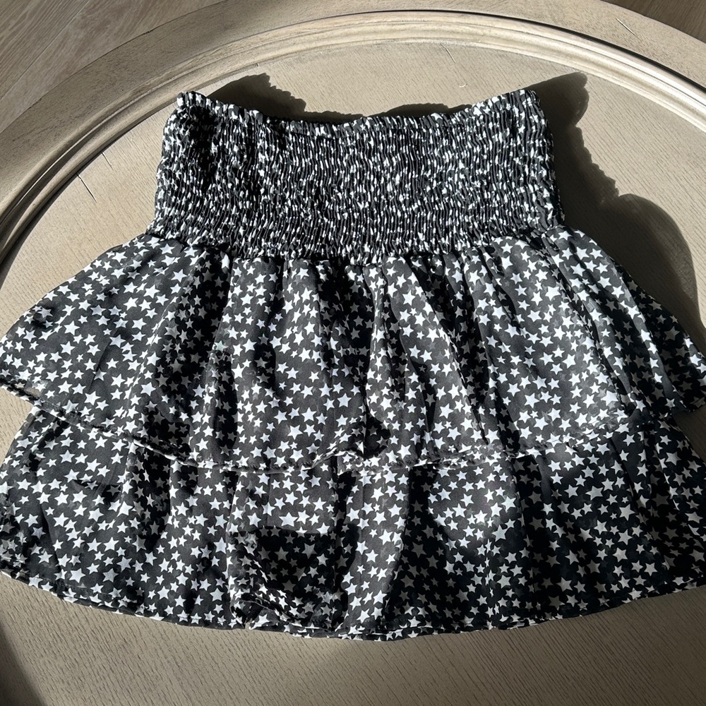 Smocked Waist Black Star Print Mini Skirt